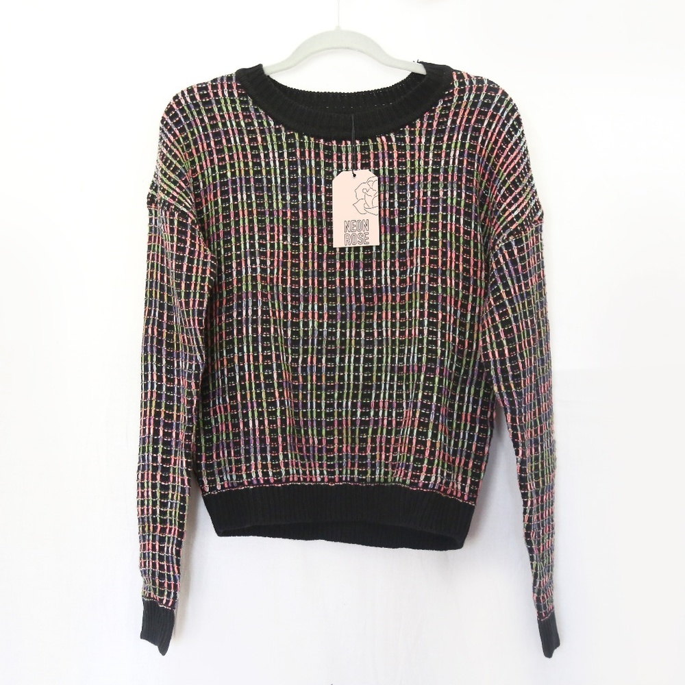 Neon Gridded Pullover Sweater - Picture 2 of 5